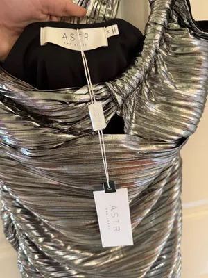 ASTR Golda Mini Dress Metallic Silver NWT thumbnail 4