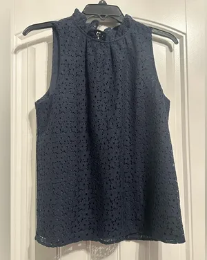 Ann Taylor Navy blue Sleeveless Lace Top thumbnail 1