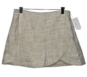 Abercrombie & Fitch White Tan Beige Tweed Zip Up Wrap A-Line Mini Skirt Size M thumbnail 1