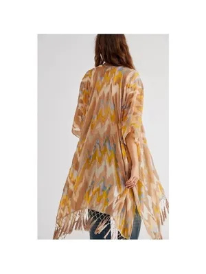 Free People Dripping Velvet Burnout Fringe Kimono Duster Yellow Women’s ONE SIZE thumbnail 11