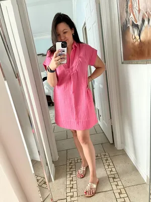 J Crew muslin dress V-neck shirtdress soft gauze Tea Rose splice short sleeve thumbnail 6