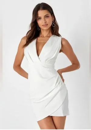 Lulu's Ivory V-Neck Mini Dress thumbnail 1