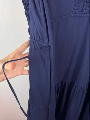 STARK X Navy Blue Cotton Ruffle Tiered Maxi Dress Size L Made in USA thumbnail 6
