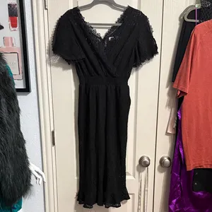 💖 Black Sheer Lace Cropped Ruffle‎ Jumpsuit Romper Whimsigoth Gothic Romantic thumbnail 2