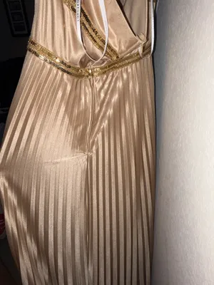 Cream Gold Masquerade Sequin Pleated Halter Strap Dress thumbnail 2