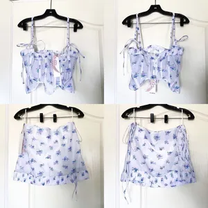 Nodress Set‎ Jacquard Ruffled Corset Mini Skirt Sheer Off-White Floral S NWT thumbnail 3