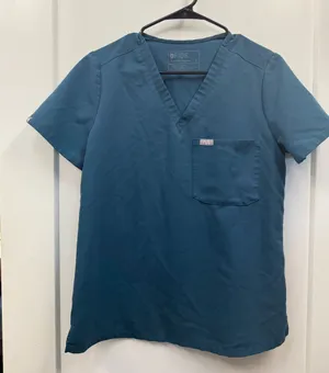 Figs Catarina V-Neck Pocket‎ Scrub Top Teal Blue Marine Small thumbnail 1