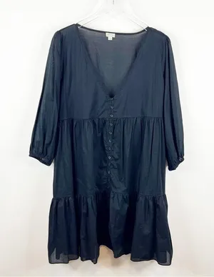 J.Crew Beachwear Button Front Bathing Suit Cover Up L Black thumbnail 2