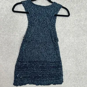Pilcro Women Medium Marled Blue Cotton Knit Racerback Tank Top Pointelle Italy thumbnail 7
