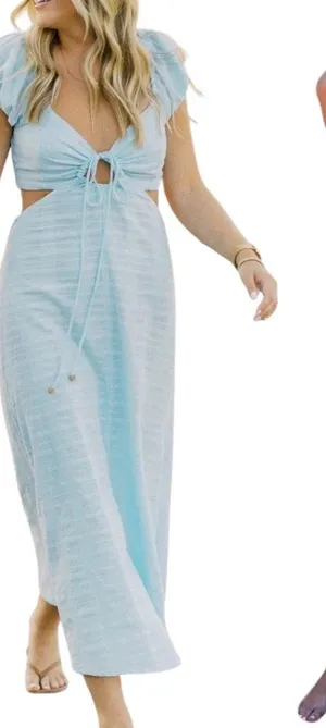 Free People Endless Summer Extra Dose Midi Dress Women's Small Blue Keyhole Boho thumbnail 1
