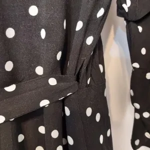 Lulu's Black White Polka Dot Tiered Ruffle 3/4 Sleeve Midi Tie Wrap Dress Small thumbnail 6