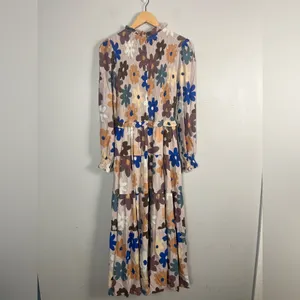 Karlie tiered smocked maxi floral dress size small neutral long sleeve thumbnail 5