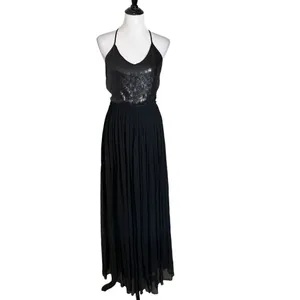 Chan Luu Sequin Puri Maxi Dress Womens XS Black Open Back Formal Chiffon Gown thumbnail 7