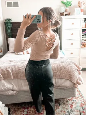 Forever 21 Tan longsleeve with open back thumbnail 2