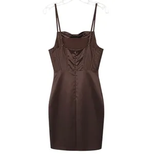 Brown Sleeveless Corset Mini Dress Structured Bodice Boning Women's Size XS thumbnail 2