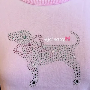 🎀🍭PINK x LoveShackFancy Cotton Retro Tee Pink Lollipop Wash Bling Dog Graphic L thumbnail 3