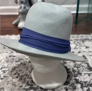 Blue Vintage 'Peachfelt' Wool Fedora Hat with Grosgrain Ribbon thumbnail 1