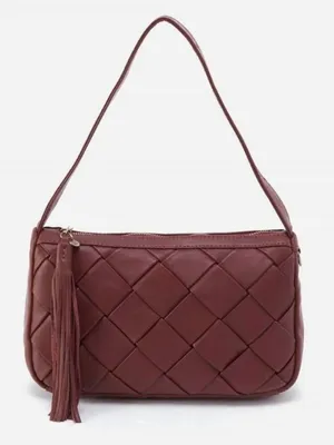 Hobo Kole Bag Berry Woven Leather Tassel Shoulder Handbag Zip Bohemian Old Money thumbnail 1