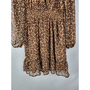 Old Navy Womens Dress Size S Tall Brown Chiffon Leopard Print V-neck Smocked NEW thumbnail 7