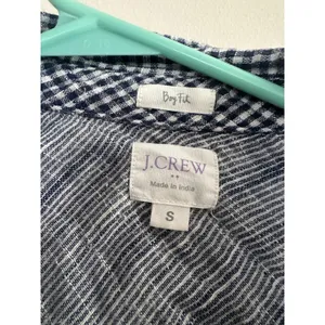 J. Crew Boy Fit Navy Blue White Gingham Checked Button Down Shirt Small Cotton thumbnail 3