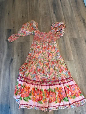FARM Rio Macaw Smocked Midi Dress- size Large thumbnail 9