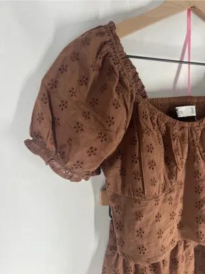 Hollister Brown Eyelet Puff Sleeve Crop Top & Ruffle Mini Skirt Set S/XS thumbnail 3