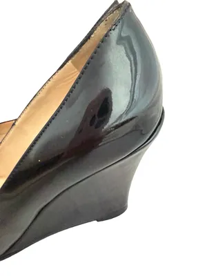 Christian Louboutin Black Patent Leather Round Toe Wedge Pumps Size 6 Women's thumbnail 5