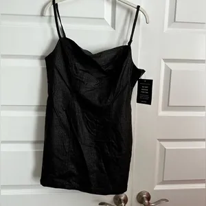 Retrofete Jourdana Coated‎ Denim Mini Bodycon Dress in Black Gator Size L NWT thumbnail 10
