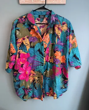 Michele Leslie of California Vintage Tropical Bird Floral Button Down Shirt thumbnail 1