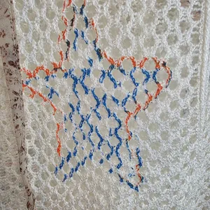 POL White Mesh Star Crochet Hoodie with Blue and Orange Accents thumbnail 14