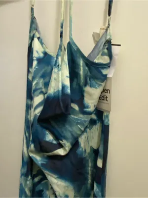 Open Edit XS 34” Womens Tank Maxi Slip Dress Blue White Abstract Floral New NWT thumbnail 3