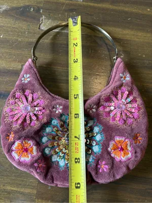 Y2K Beaded Mini Purse Floral Embroidery Velvet Arch Kiss Lock Boho Whimsigoth thumbnail 2