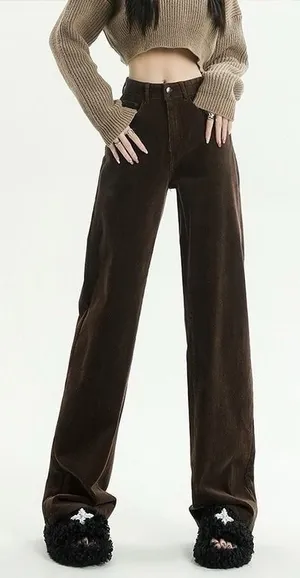 Mocha Brown Corduroy High Waisted Wide Leg Pants‎ Women Size S Relaxed Fit new thumbnail 1