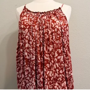 Anthropologie Low Back Flounced Maxi Lounge Dress‎ Size Large Rust Brown Floral thumbnail 7