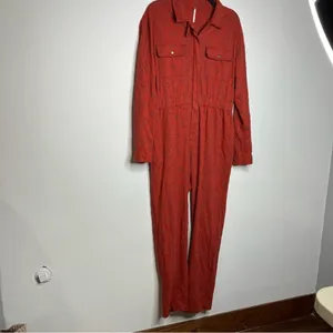 Free People rust colored eyelet‎ jumpsuit zip up size 4 thumbnail 4