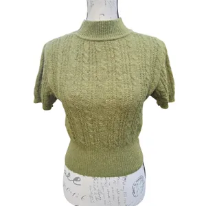 Cider 14R Wool Blend High Neck Olive Matcha Green‎ Short Sleeve Sweater Top M thumbnail 3