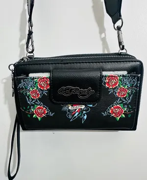 Ed Hardy NWT Y2K Tattoo Rose Crossbody Wallet Purse Wristlet Convertible 3-In-1 thumbnail 1