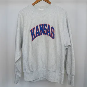 Vintage 90s KU Jayhawks Kansas Gray Pinstripe Sweatshirt thumbnail 3