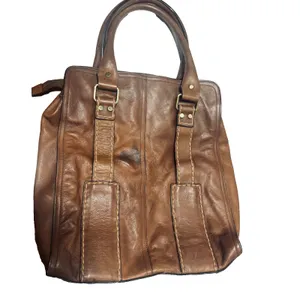 Kate Landry Brown Leather Tote Bag Whipstitch Zebra Print Western Boho thumbnail 2