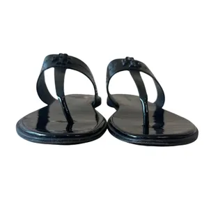 Tory‎ Burch Emmy Patent Leather Sandals Black Glossy Logo Thong Slides 9.5 thumbnail 2