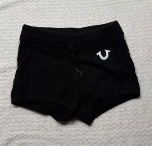 True Religion Womens Black Cable Knit Lounge Shorts Horseshoe Logo Small 4531 thumbnail 1