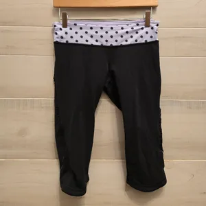 {8} Lululemon Run Fast And Free Crop Black / High Noon Dot Lilac Black Lilac thumbnail 3