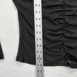 Garage Mesh Top Ruched Long Sleeve See Through‎ Black Blouse Large thumbnail 3