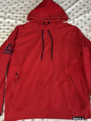 Reebok Fleece Hoodie, Red Drawstring Pockets black logo collared womens medium thumbnail 1
