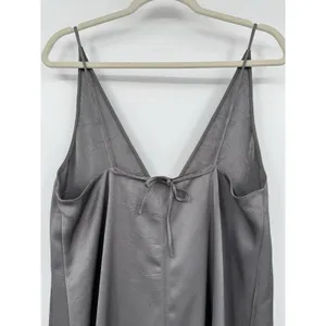 ZARA V-Neck Hammered Satin Maxi Slip Dress Sz L Gray Grunge Luxury Minimalist thumbnail 4