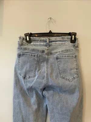 Women’s Light Blue Frayed Stripe Flared Jeans thumbnail 4