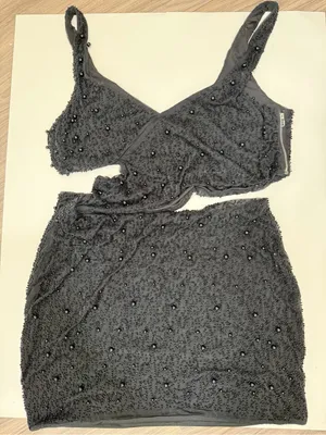Oh Polly Epernay Black Beaded Cut Out Mini Dress Size 12 thumbnail 3
