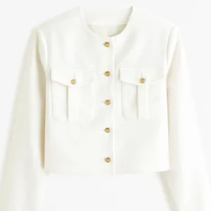 NWOT Abercrombie & Fitch Collarless Suiting Jacket Off White Ecru Large thumbnail 3