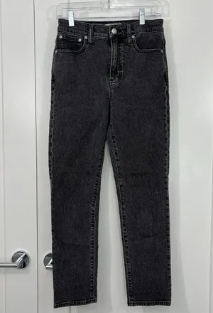 Madewell Size 25 Black Perfect Vintage Jeans Straight Tapered 90s Mom Jeans thumbnail 2