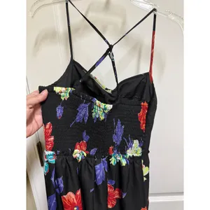 American Eagle Floral Mini Dress Black Sweetheart Neck Smocked Back Pockets XS thumbnail 5